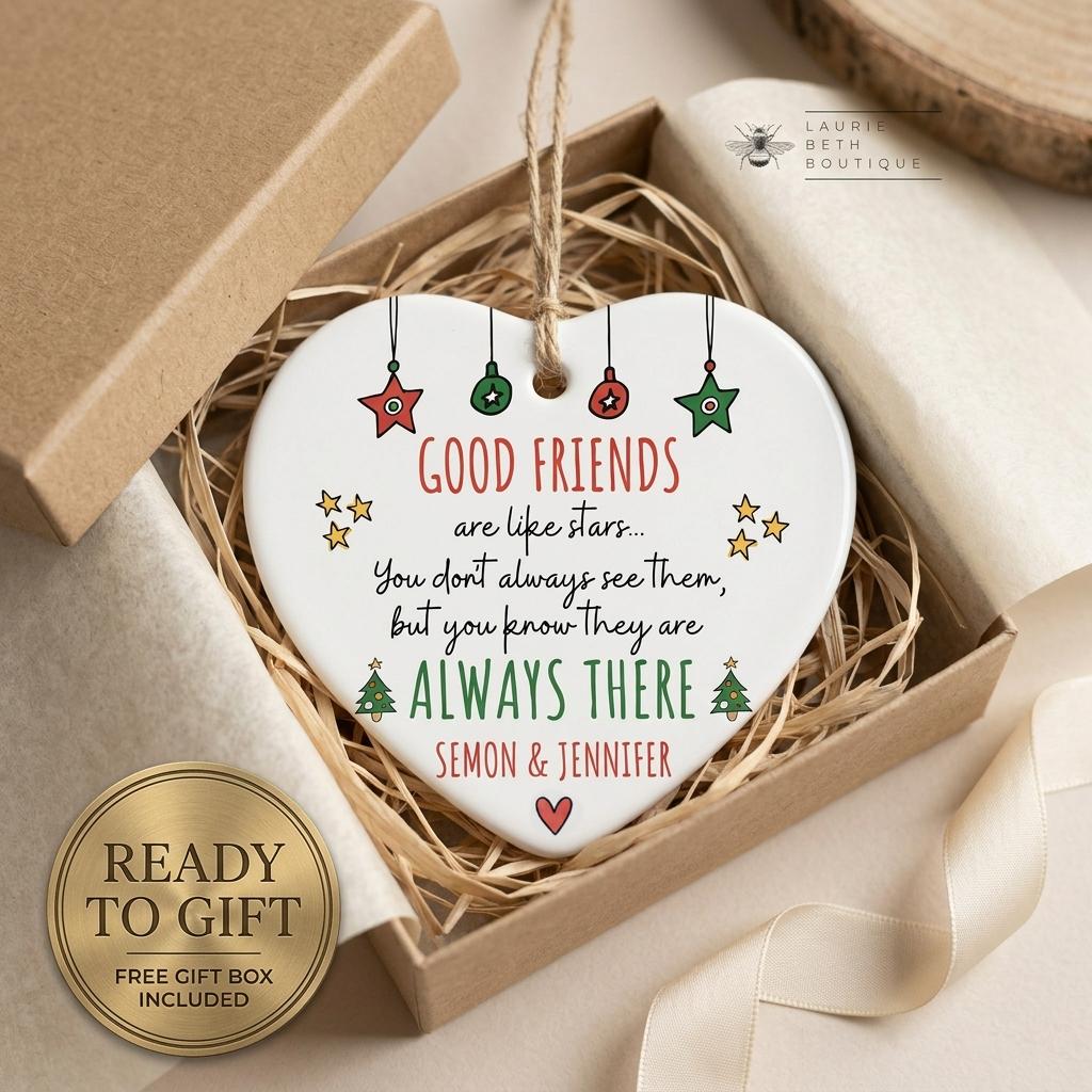 Personalized "Friends Are Like Stars" Heart Ornament 🌟 | Custom Best Friend Gift & Free Gift Box 🎁