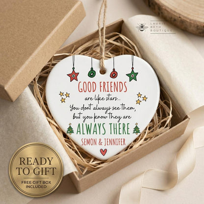 Personalized "Friends Are Like Stars" Heart Ornament 🌟 | Custom Best Friend Gift & Free Gift Box 🎁