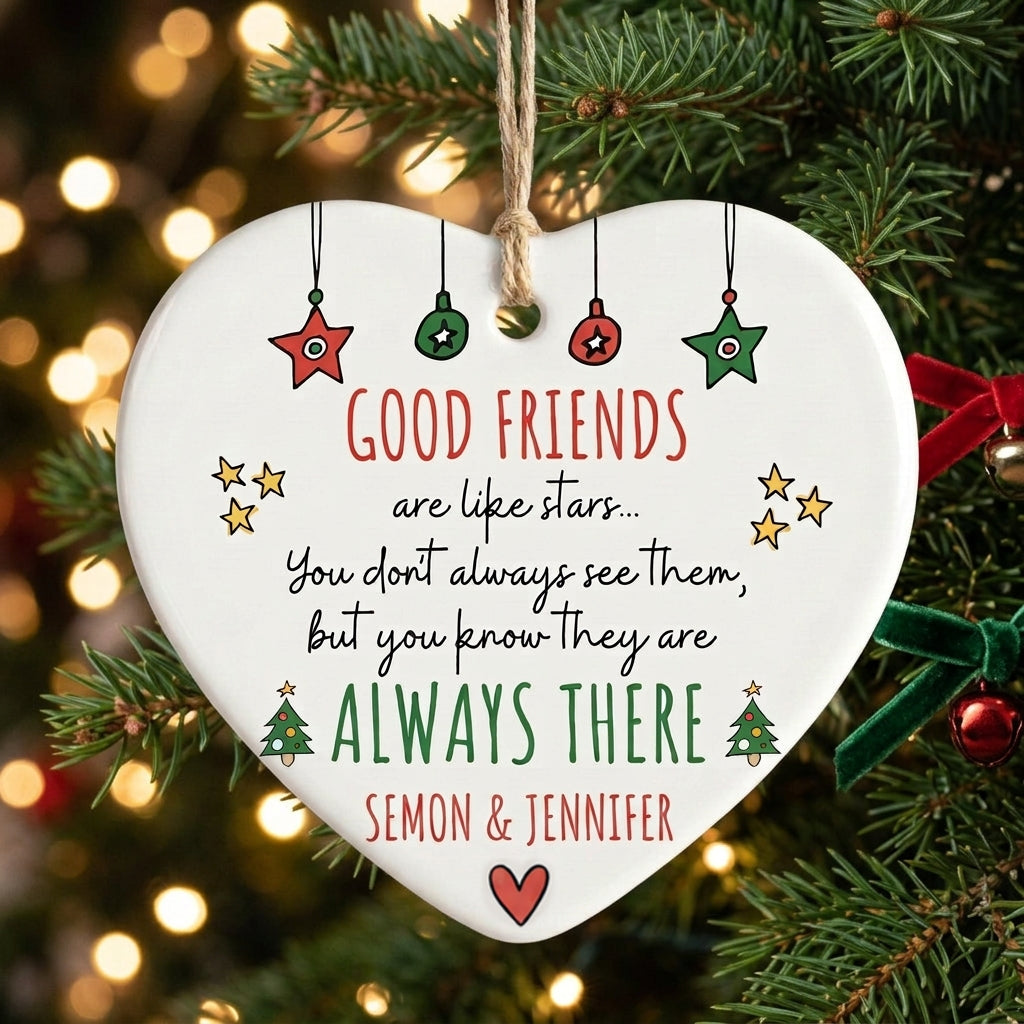 Personalized "Friends Are Like Stars" Heart Ornament 🌟 | Custom Best Friend Gift & Free Gift Box 🎁