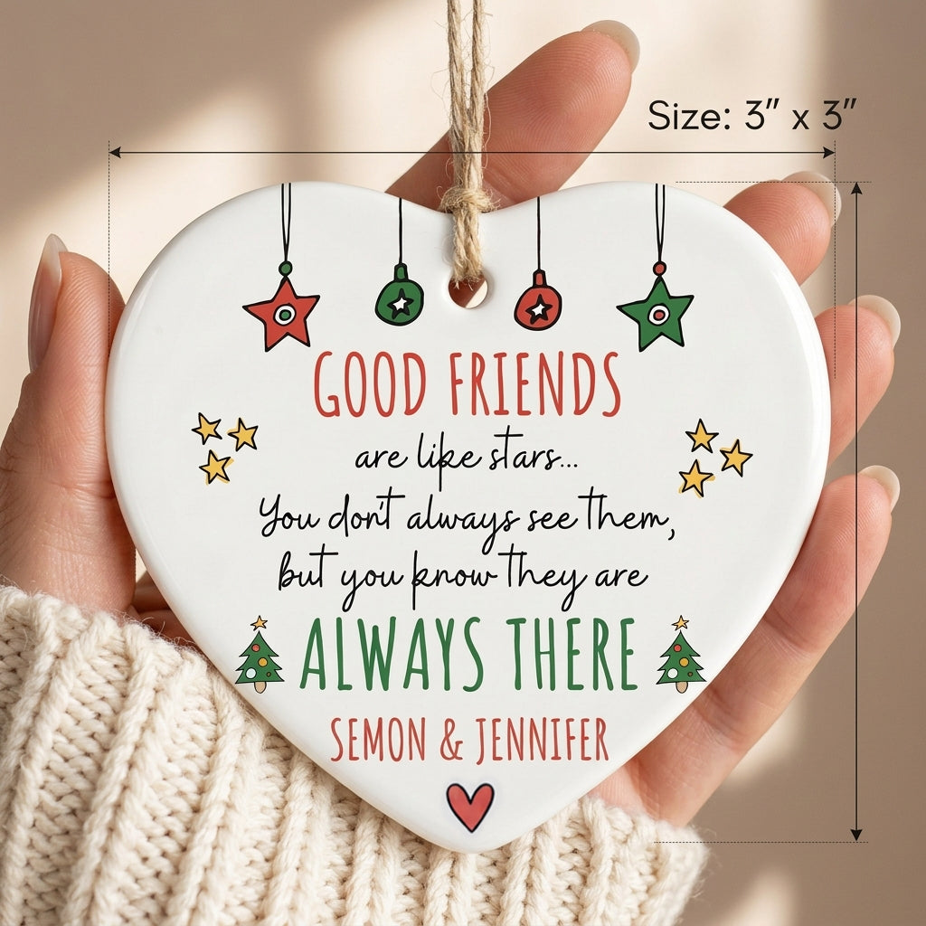 Personalized "Friends Are Like Stars" Heart Ornament 🌟 | Custom Best Friend Gift & Free Gift Box 🎁