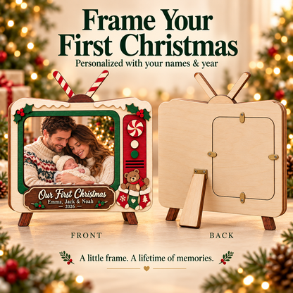 📺 Personalized Retro TV Christmas Photo Frame | Custom Names, Year & Milestone Wooden Keepsake 🎄