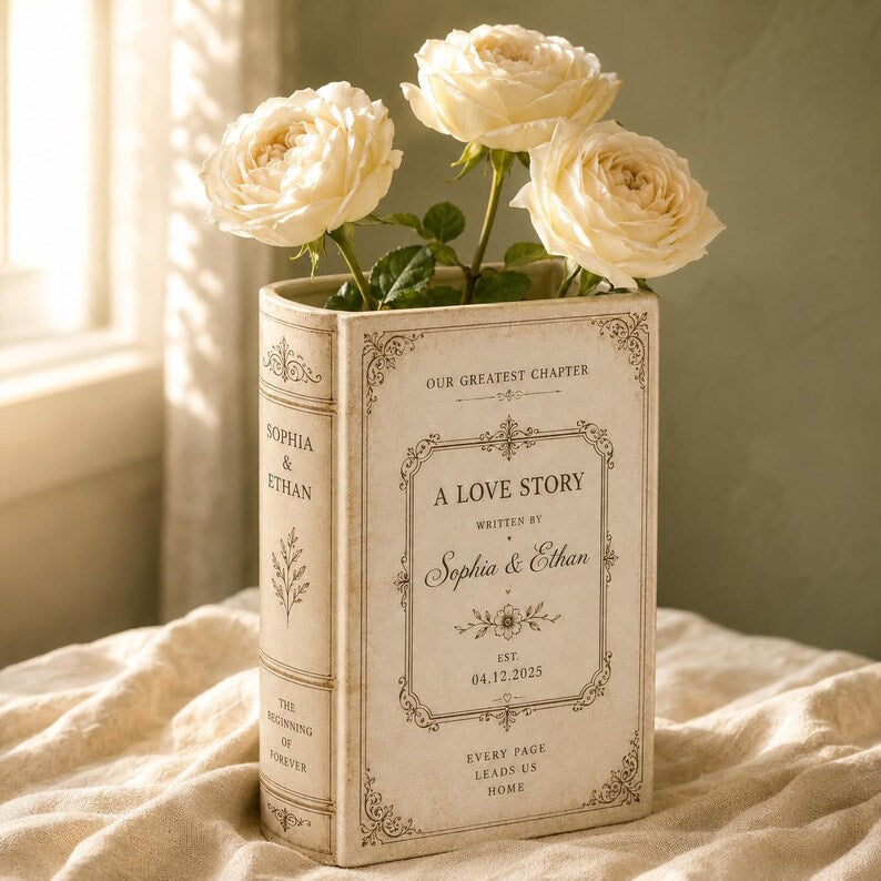 Custom  Book Vase, Personalised Wedding Gift for Couple, Bridal Shower Gift, Engagement, Wedding Gift, Bridesmaid Gift