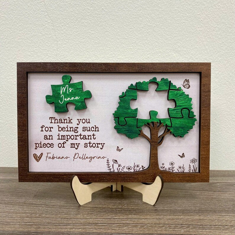 🍎Personalized Teacher Appreciation Sign – “Thank You for Being an Important Piece of My Story”
