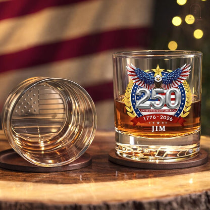 Personalized Whiskey Glass – USA 250 Years Anniversary "American Eagle 1776-2026"