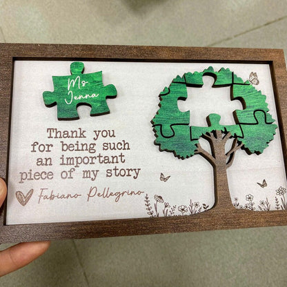 🍎Personalized Teacher Appreciation Sign – “Thank You for Being an Important Piece of My Story”