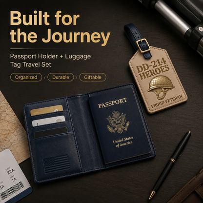 Personalized DD-214 Veterans Custom Leather Passport Cover & Luggage Tag Set