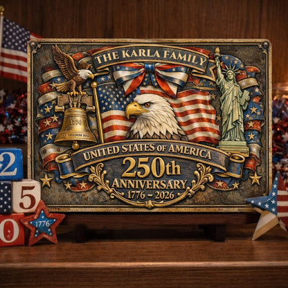 🎖️ Custom Patriotic Family Metal Sign – 250th Anniversary USA Decor
