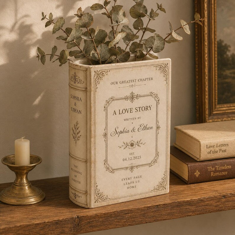Custom  Book Vase, Personalised Wedding Gift for Couple, Bridal Shower Gift, Engagement, Wedding Gift, Bridesmaid Gift