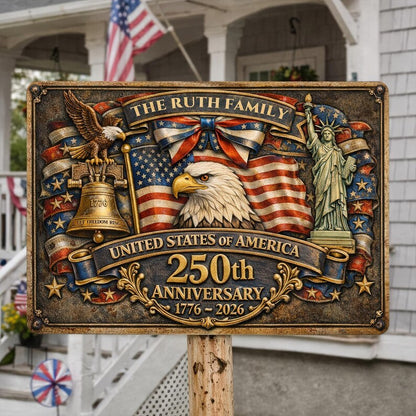 🎖️ Custom Patriotic Family Metal Sign – 250th Anniversary USA Decor