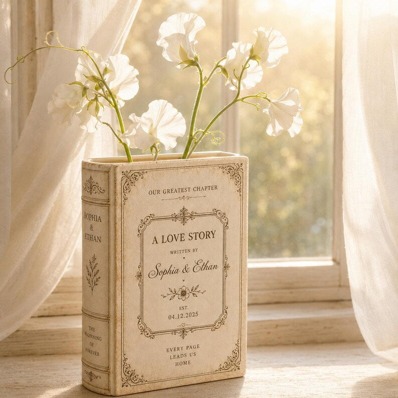 Custom  Book Vase, Personalised Wedding Gift for Couple, Bridal Shower Gift, Engagement, Wedding Gift, Bridesmaid Gift
