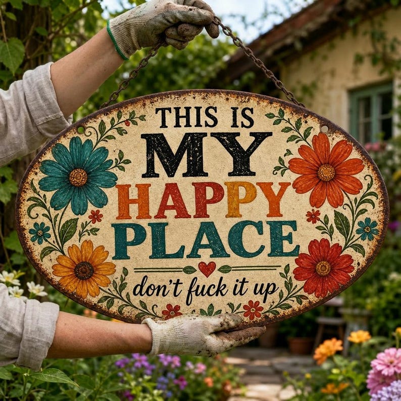 🌼"My Happy Place" Metal Sign – Warm, Witty & Unapologetically Blunt