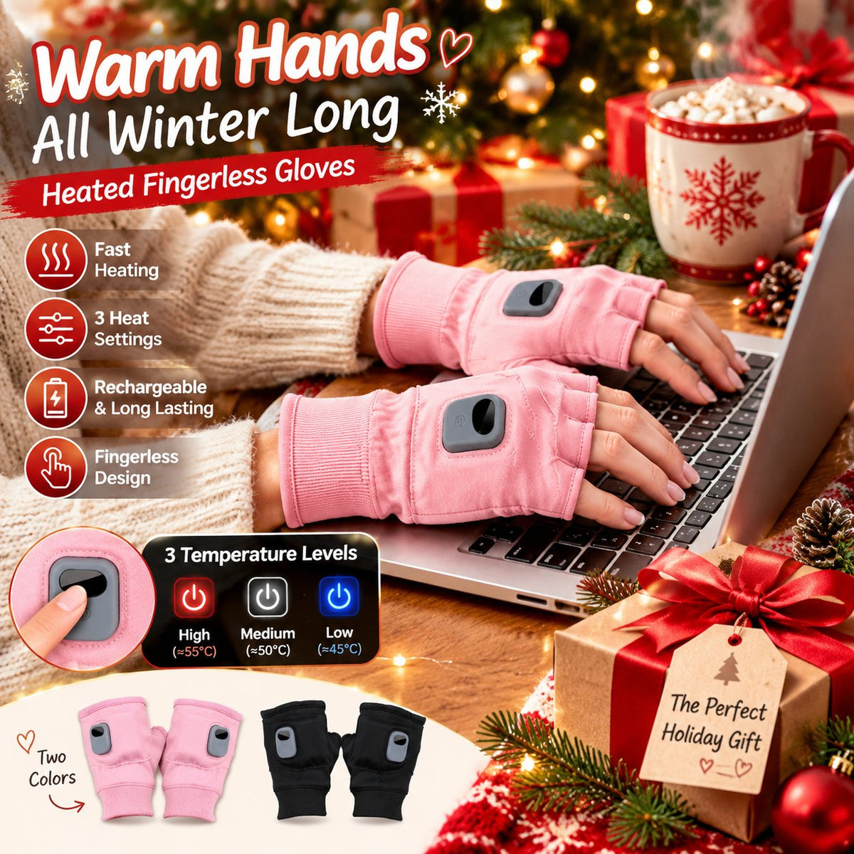 🥶Say Goodbye to the Cold!🤗Smart Thermostatic Heated Fingerless Gloves | Warm + Flexible + All-Day Cozy