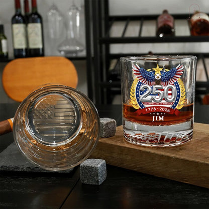 Personalized Whiskey Glass – USA 250 Years Anniversary "American Eagle 1776-2026"