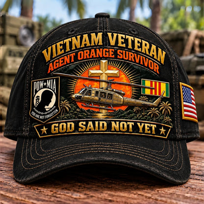 🎖️ Vietnam War Veteran Agent Orange Survivor “God Said Not Yet” Baseball Cap — Honoring Their Service and Strength 🇺🇸