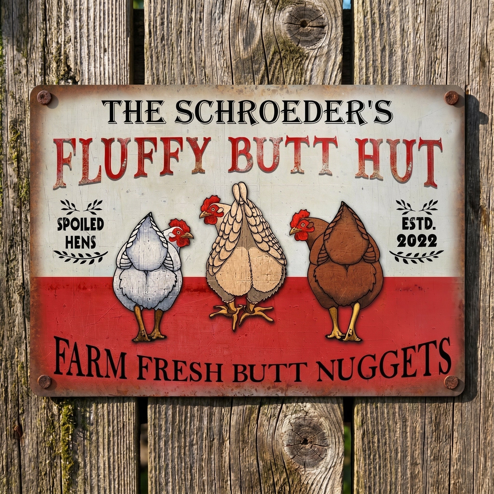 Personalized Metal Chicken Coop Sign-Fluffy Butt Hut