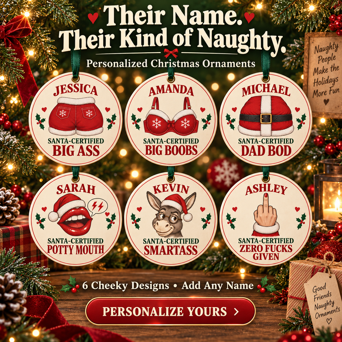 🎄 Personalized "Santa-Certified" Hilarious Christmas Ornaments | Custom Name Funny Gag Gift 😂