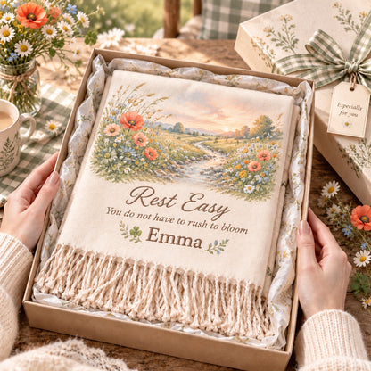 Personalized Name Soft Throw Blanket, Vintage Wildflower Custom Blanket, Customized Gift for Her, Farmhouse Cozy Tassel Blanket, Birthday Sympathy Gift