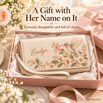 ✨ Custom Name "Flora & Fauna"  Embossed Wristlet Wallet | Personalized Everyday Purse