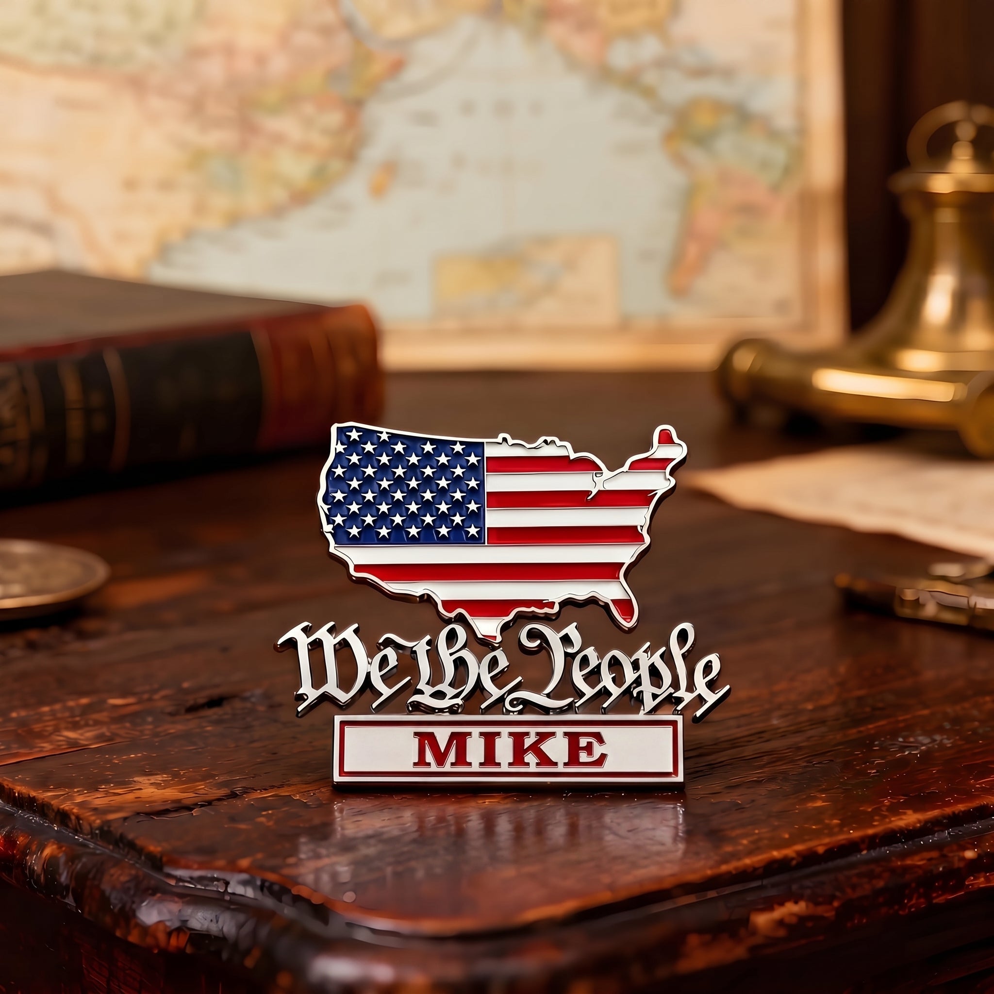 Personalize 250th Anniversary "We The People" USA Map Metal Car Emblem