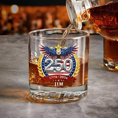 Personalized Whiskey Glass – USA 250 Years Anniversary "American Eagle 1776-2026"
