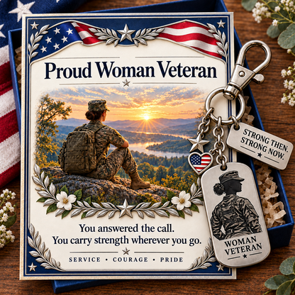 🇺🇸 Proud Woman Veteran Keychain & Message Card