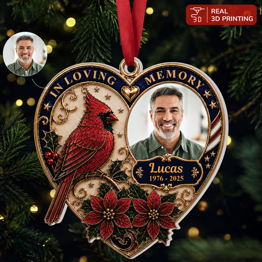 🕊️ Personalized "Forever In My Heart" Cardinal Memorial Ornament | Custom Photo, Name &Dates ❤️