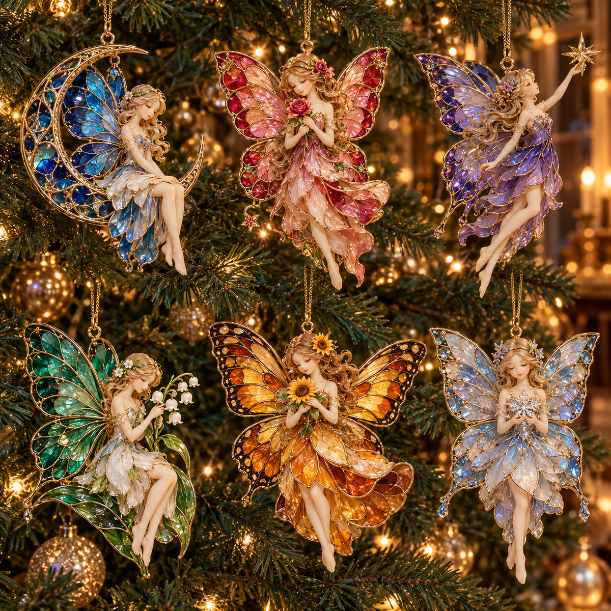 ✨ 2026 Enchanted Stained Glass Fairy Christmas Ornaments – Set of 6