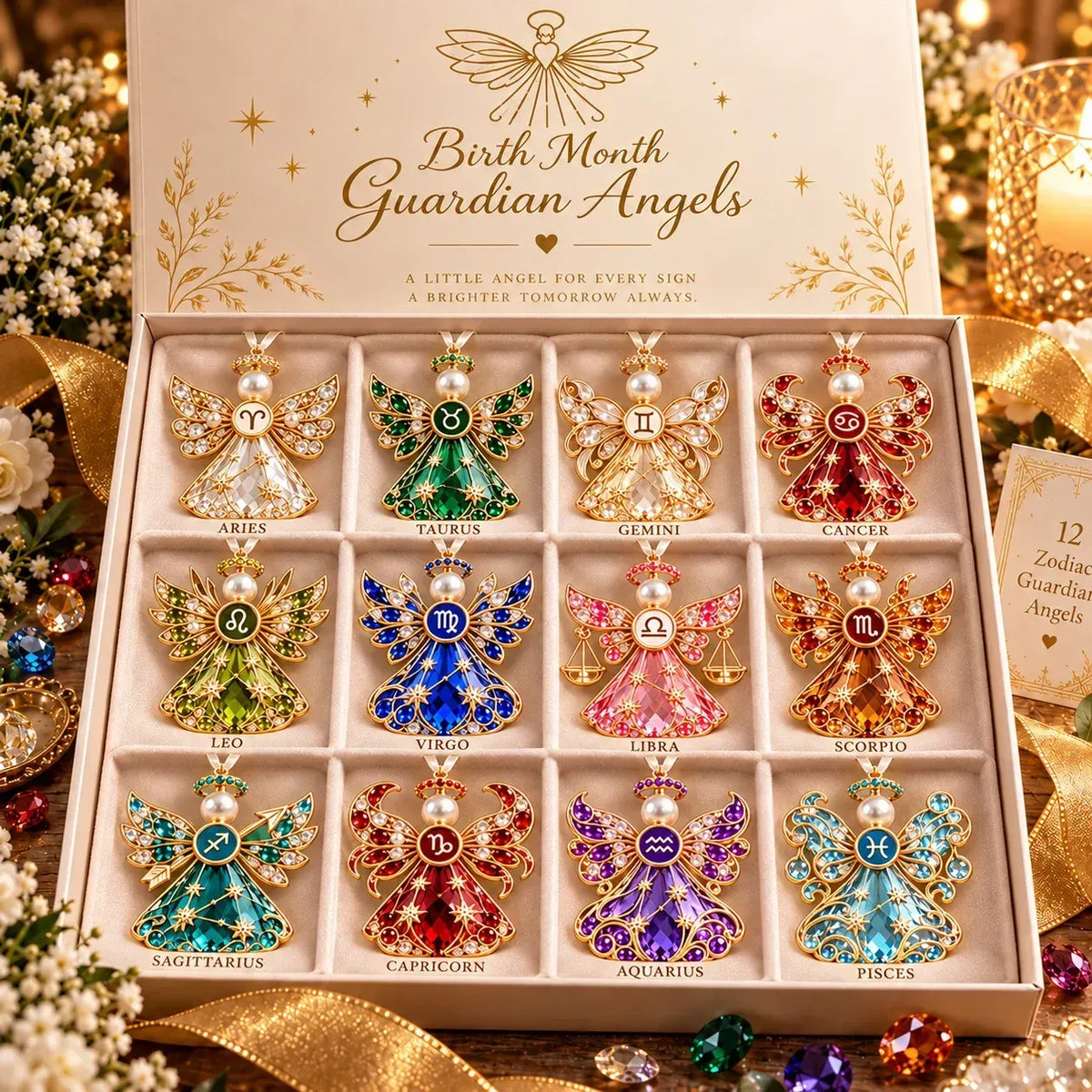 Christmas Zodiac Guardian Angel Keepsake | 12 Signs with Jewel-Toned Designs & Meaningful Gift Cards ✨