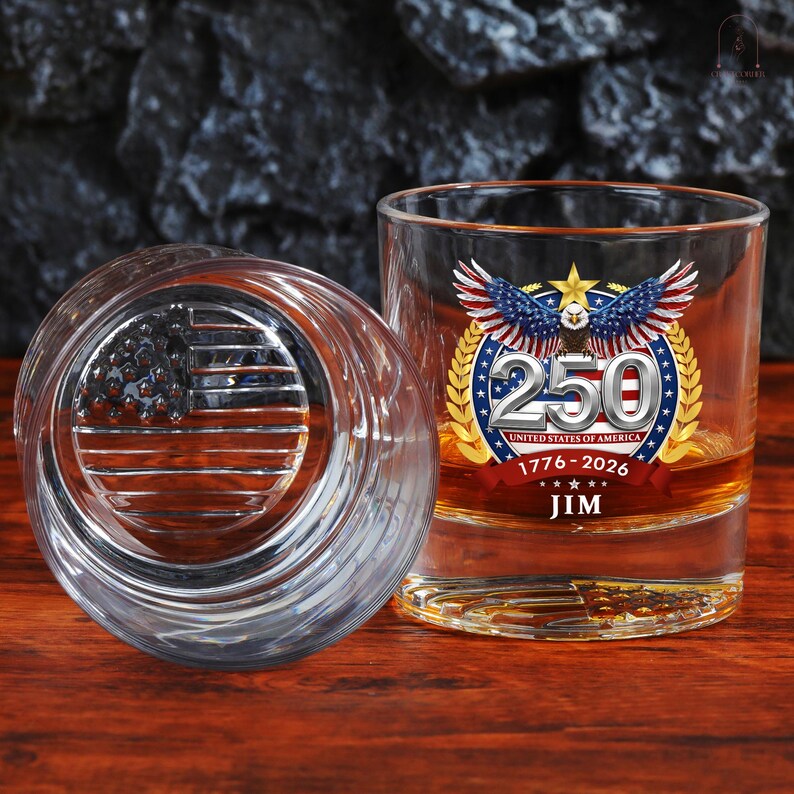 Personalized Whiskey Glass – USA 250 Years Anniversary "American Eagle 1776-2026"