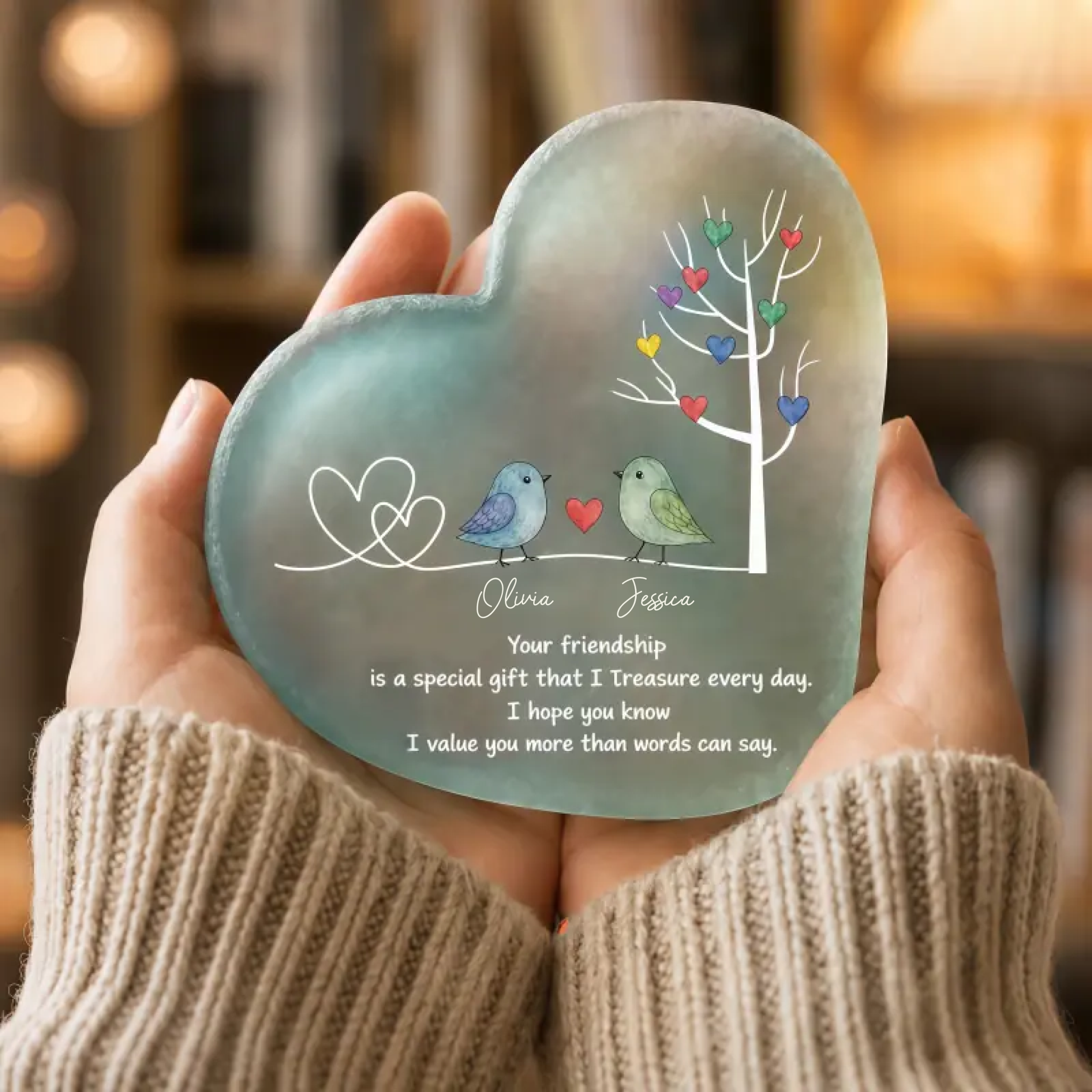 💖 Personalized "Two Birds, One Heart" Friendship Acrylic Keepsake | Custom Bestie Gift