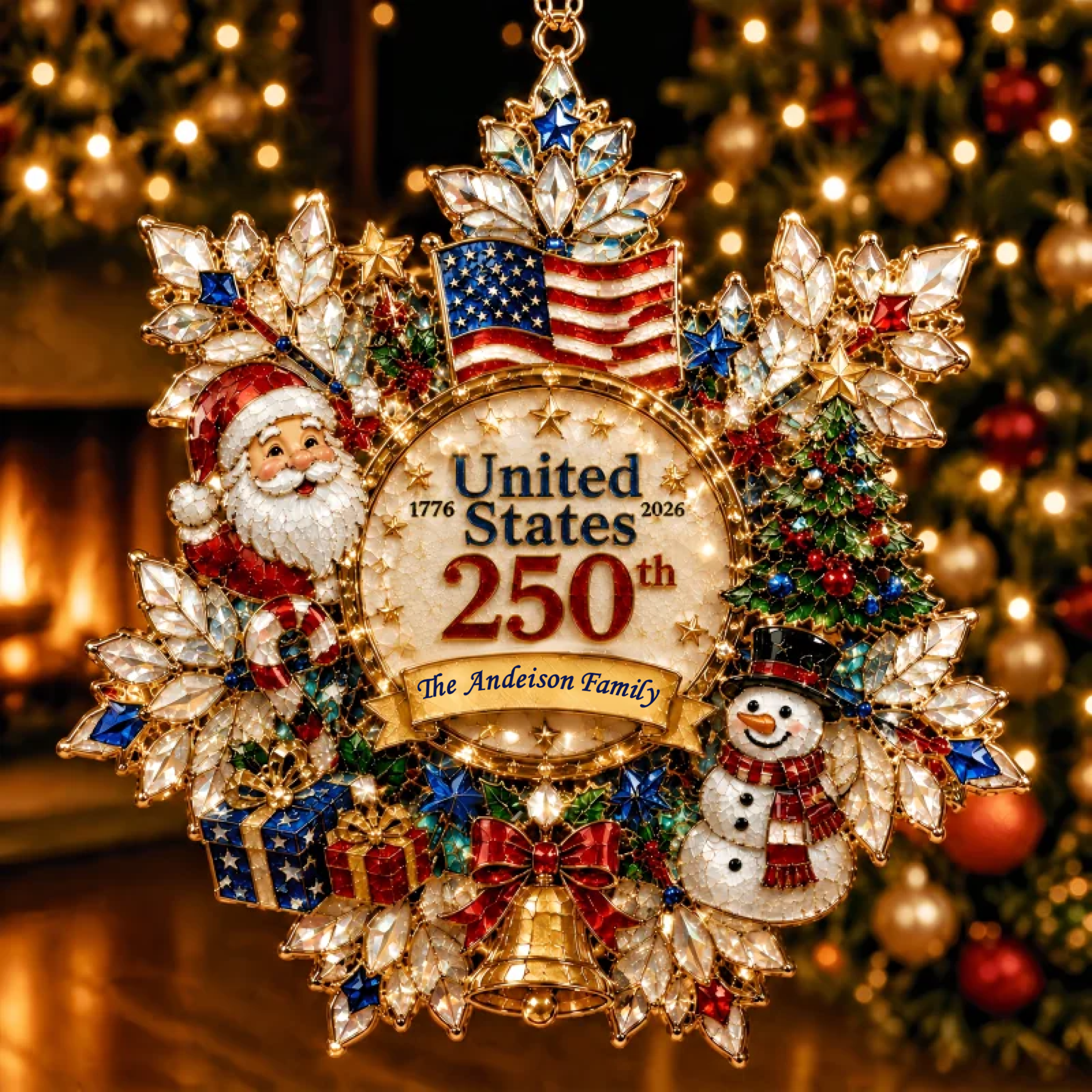 Personalized United States 250th Anniversary Commemorative Ornament | Custom Family Name Christmas Keepsake 🇺🇸🎄