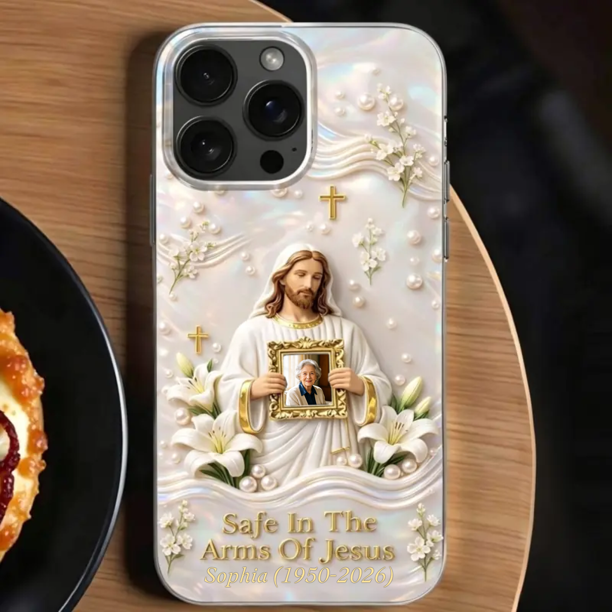 Safe in the Arms of Jesus" Personalized Memorial iPhone Case 🕊️🤍 | Custom Photo Keepsake