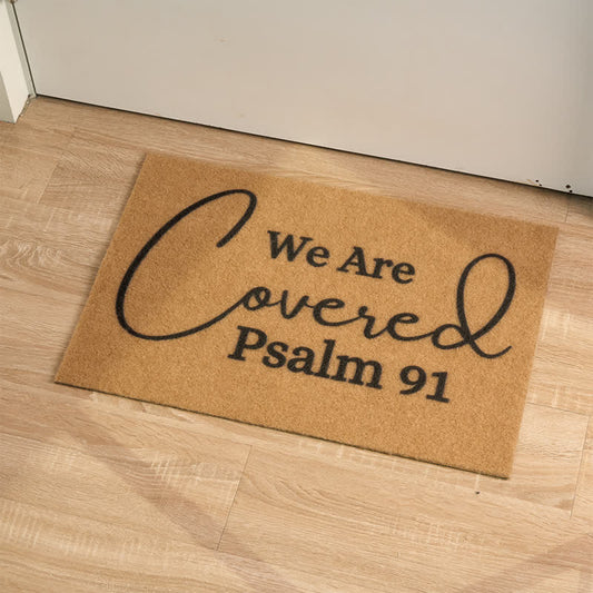 ✝️ Psalm 91 We Are Covered | Faith Porch Coir Doormat