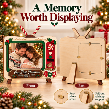 📺 Personalized Retro TV Christmas Photo Frame | Custom Names, Year & Milestone Wooden Keepsake 🎄