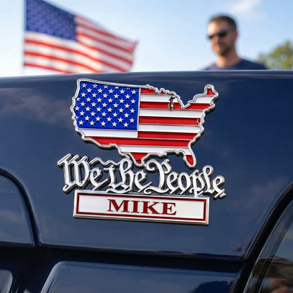 Personalize 250th Anniversary "We The People" USA Map Metal Car Emblem