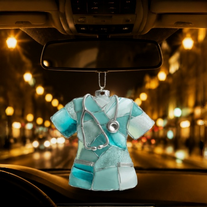 Sea Glass Nurse Scrub - Personalized Car Ornament