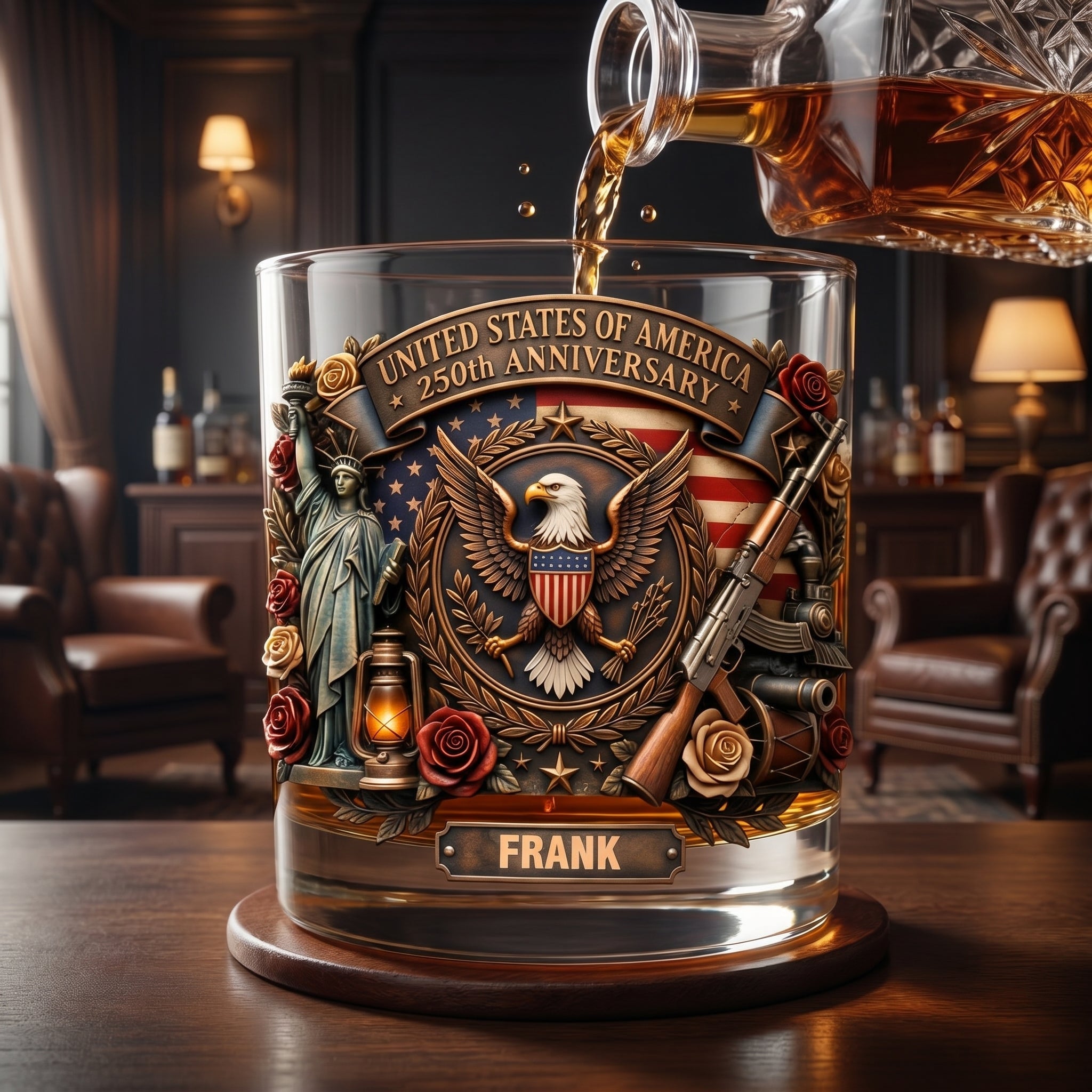 🥃 Personalized USA 250th Anniversary Whiskey Glass