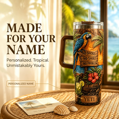 Personalized Tiki Life 40oz Tumbler 🦜 Custom Name Tropical Gift 🌺