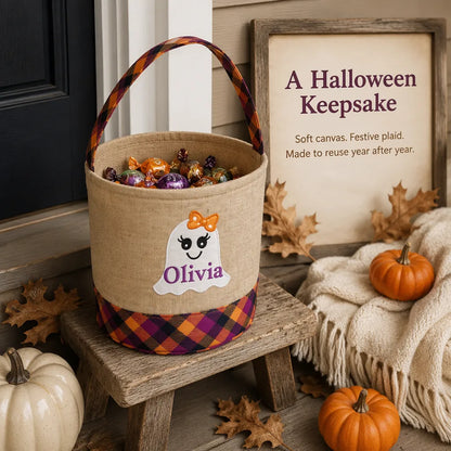 Personalized "Little Ghost" Trick-or-Treat Candy Bucket | Custom Halloween Tote 👻🍬