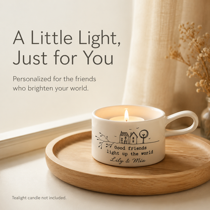 🕯️Personalized Handled Tea Light Holder - Good Friends Light Up The World✨
