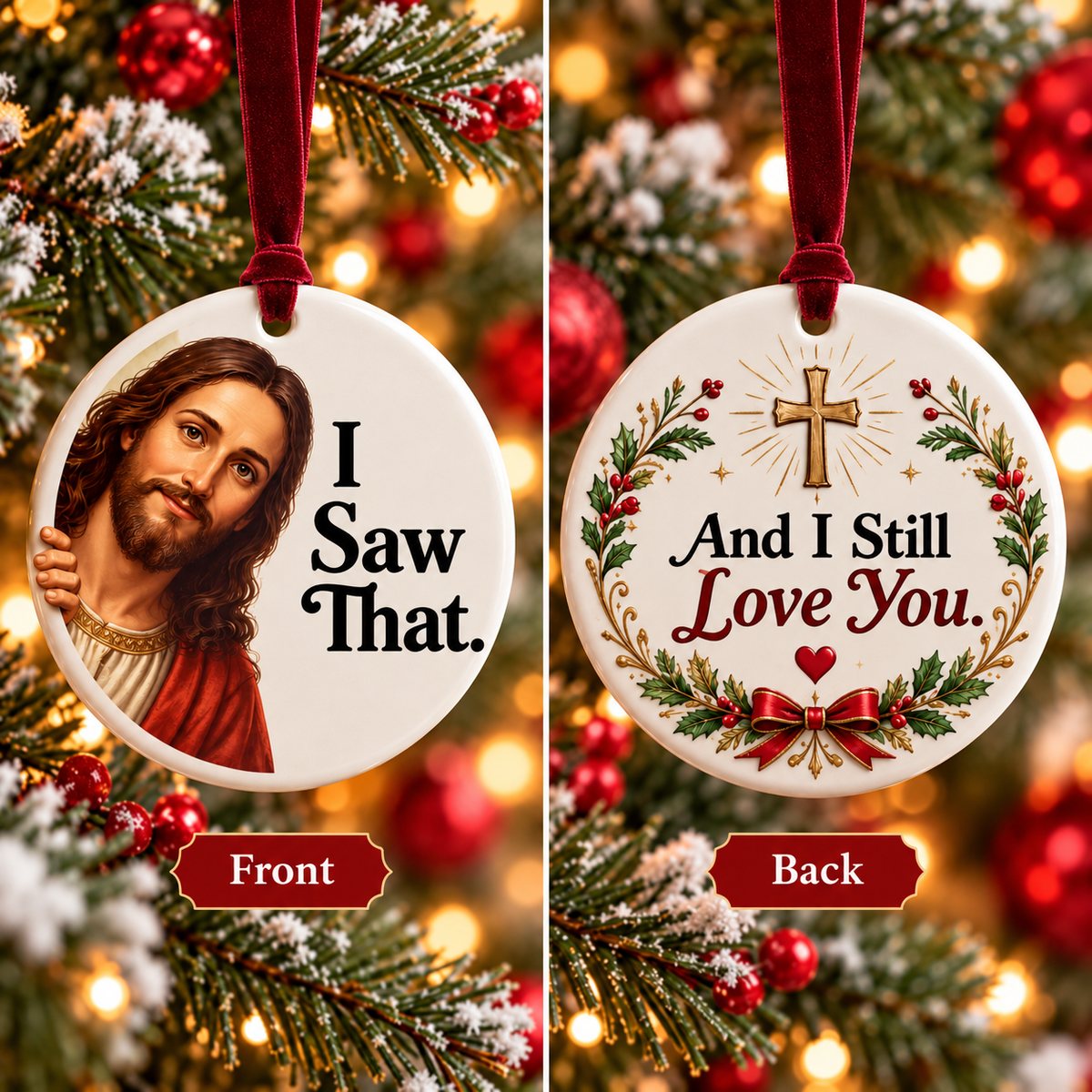 ✝️😂 I Saw That! – Funny Jesus Christmas Ornament