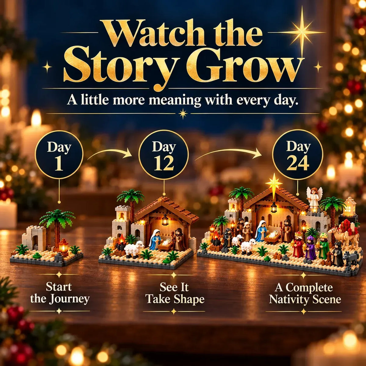 ⛪Last Day 50% OFF✝️Nativity Advent Calendar – 24-Day Buildable Christmas Nativity Set-without Light-emitting Device