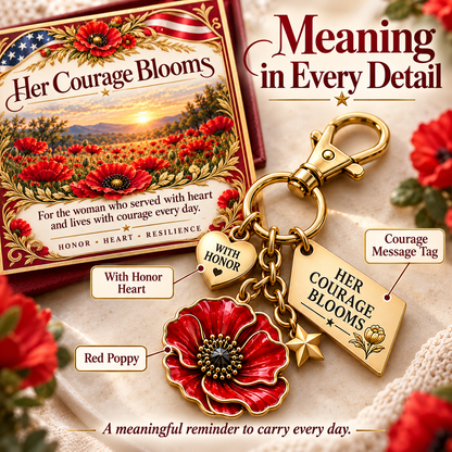 Her Courage Blooms🌺 |  Poppy Keychain & Message Card for Women Veterans