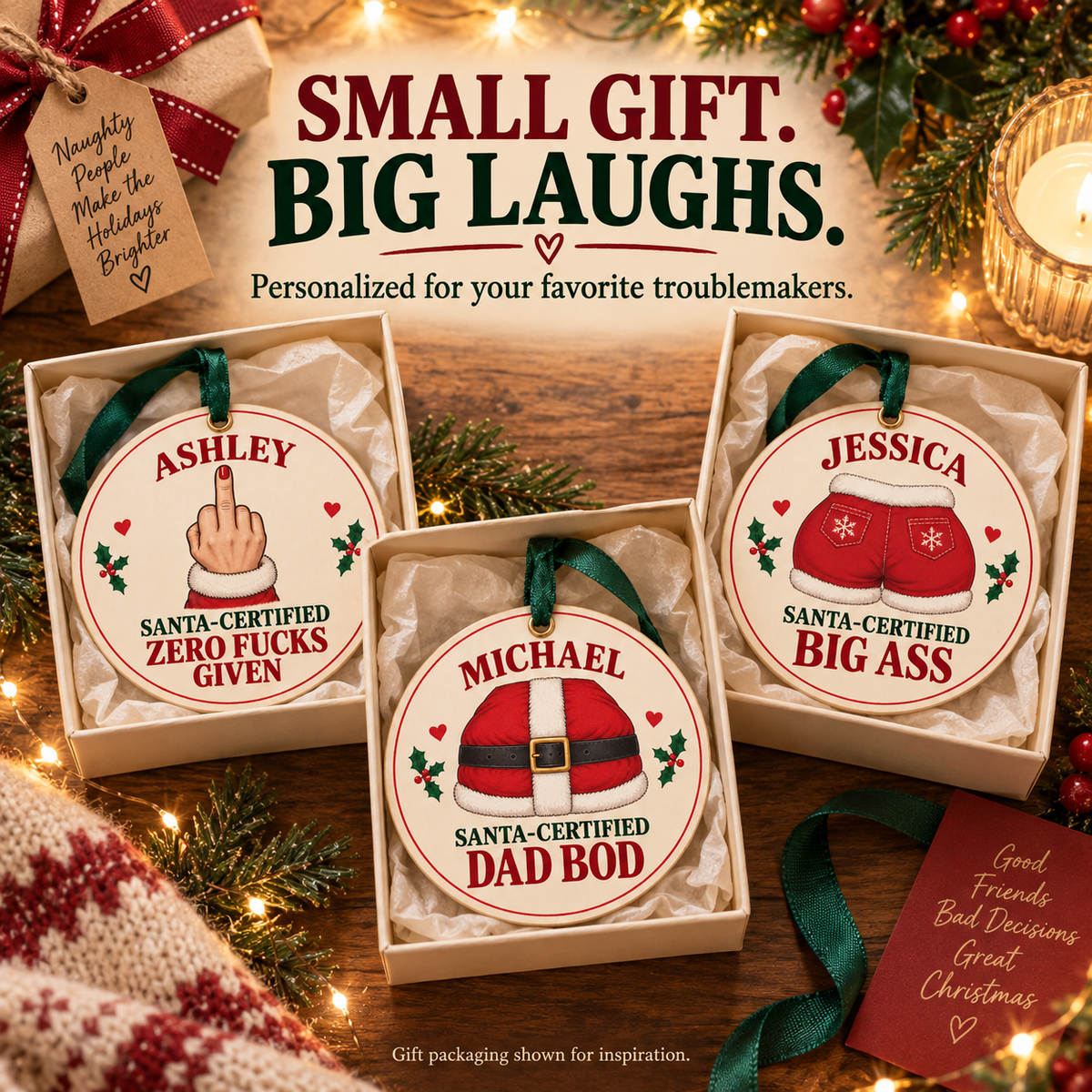 🎄 Personalized "Santa-Certified" Hilarious Christmas Ornaments | Custom Name Funny Gag Gift 😂