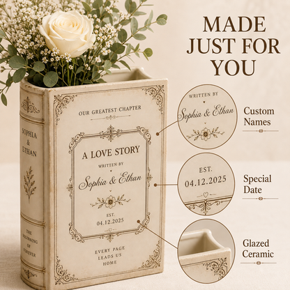 Custom  Book Vase, Personalised Wedding Gift for Couple, Bridal Shower Gift, Engagement, Wedding Gift, Bridesmaid Gift