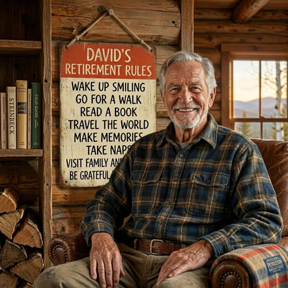 🏡 Personalized Retirement Rules Sign – Inspirational Wall Decor