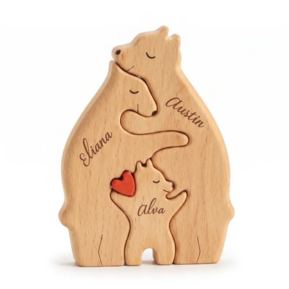 🐻 Personalized Wooden Bear Family Puzzle | Custom Name Keepsake Decor ❤️