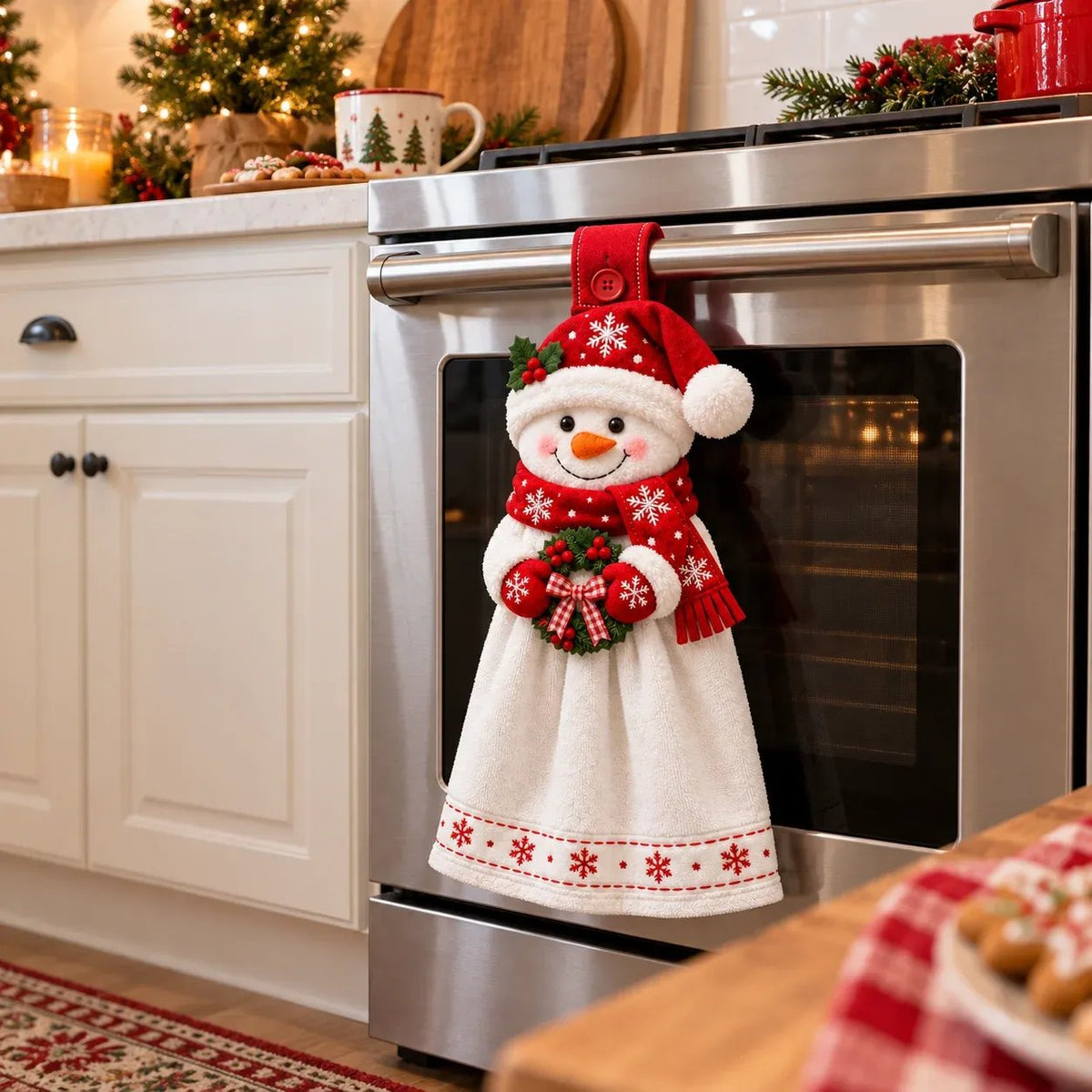 🎄 Christmas Hanging Hand Towel | Button-On Loop Keeps It Within Reach