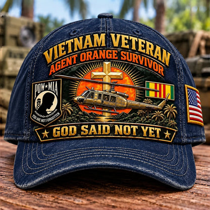 🎖️ Vietnam War Veteran Agent Orange Survivor “God Said Not Yet” Baseball Cap — Honoring Their Service and Strength 🇺🇸