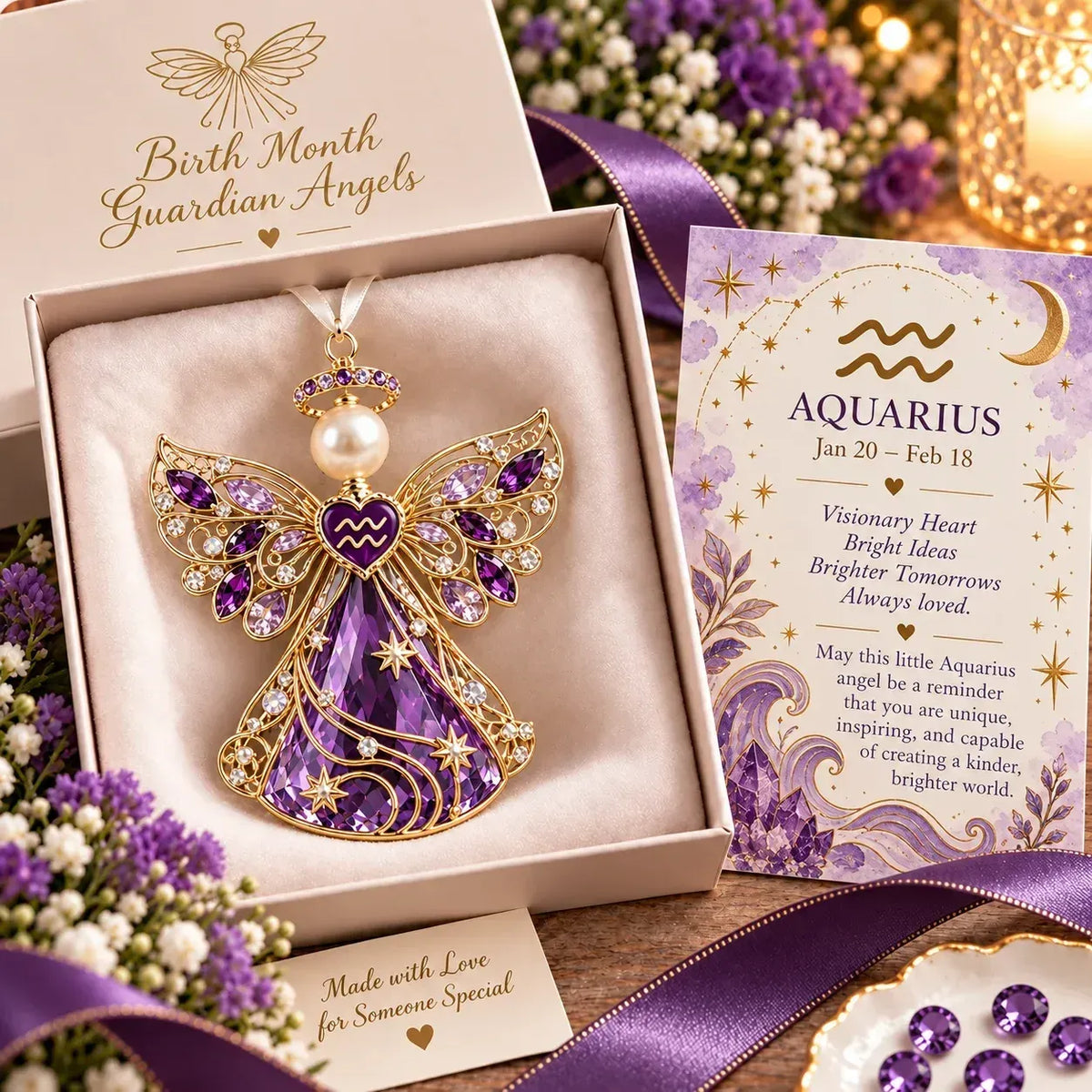Christmas Zodiac Guardian Angel Keepsake | 12 Signs with Jewel-Toned Designs & Meaningful Gift Cards ✨